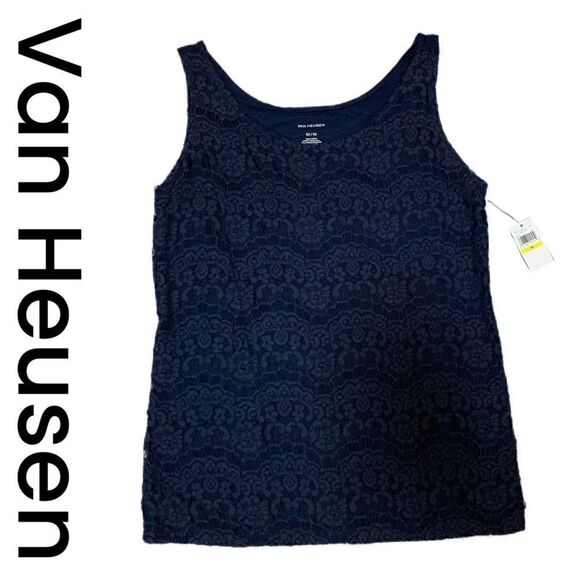 $5 item/ NWT Gf Van Heusen Soft stretchy navy lace front tank top - Picture 12 of 12